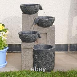 Solar & Mains Power Cascading Bowls LED Lit Timer IP44 Outdoor Water Feature