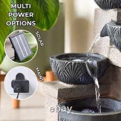 Solar & Mains Power Cascading Bowls LED Lit Timer IP44 Outdoor Water Feature