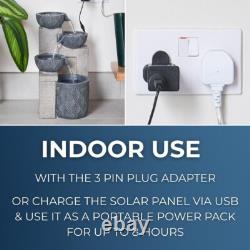 Solar & Mains Power Cascading Bowls LED Lit Timer IP44 Outdoor Water Feature