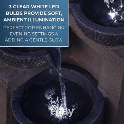 Solar & Mains Power Cascading Bowls LED Lit Timer IP44 Outdoor Water Feature