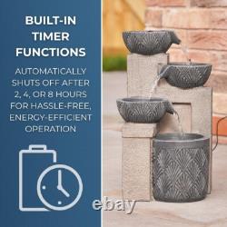 Solar & Mains Power Cascading Bowls LED Lit Timer IP44 Outdoor Water Feature