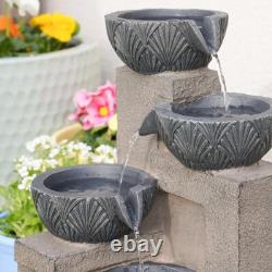 Solar & Mains Power Cascading Bowls LED Lit Timer IP44 Outdoor Water Feature