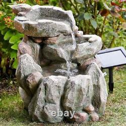 Solar & Mains Power Grey Rock Fall Cascade Outdoor Water Feature Fountain