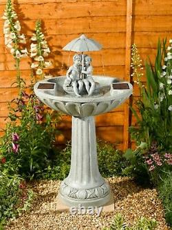 Solar Ornamental Umbrella Fountain Water Feature Bird Bath Dog Statue