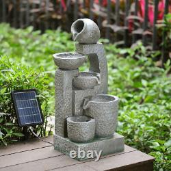 Solar Outdoor Cascading Bowls Fountain Garden Water Feature LED Polyresin Statue