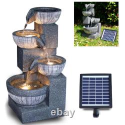Solar Outdoor Cascading Fountain Garden Water Feature LED Polyresin Statue Home