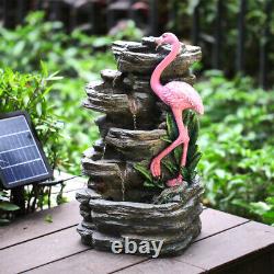 Solar Outdoor Fountain Garden Water Feature LED Polyresin Slate Flamingo Statues