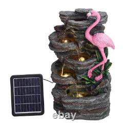 Solar Outdoor Fountain Garden Water Feature LED Polyresin Slate Flamingo Statues