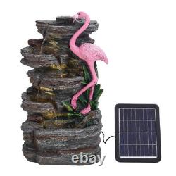 Solar Outdoor Fountain Garden Water Feature LED Polyresin Slate Flamingo Statues