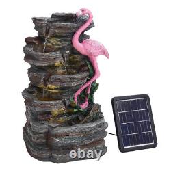 Solar Outdoor Fountain Garden Water Feature LED Polyresin Slate Flamingo Statues