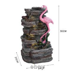 Solar Outdoor Fountain Garden Water Feature LED Polyresin Slate Flamingo Statues