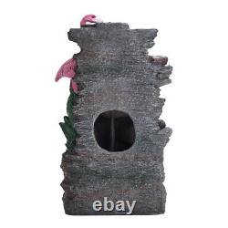 Solar Outdoor Fountain Garden Water Feature LED Polyresin Slate Flamingo Statues