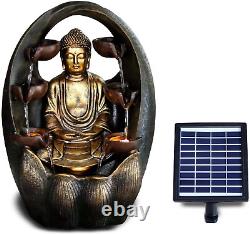 Solar Outdoor Fountain Garden Water Feature LED Polyresin Statues Home Golden