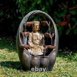 Solar Outdoor Fountain Garden Water Feature LED Polyresin Statues Home Golden