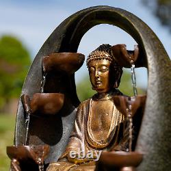 Solar Outdoor Fountain Garden Water Feature LED Polyresin Statues Home Golden