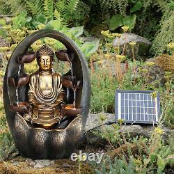 Solar Outdoor Fountain Garden Water Feature LED Polyresin Statues Home Golden