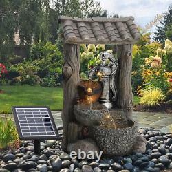 Solar Outdoor Garden Water Feature LED Pump Statue 3 Tier Cascade Fountain Falls