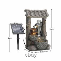 Solar Outdoor Garden Water Feature LED Pump Statue 3 Tier Cascade Fountain Falls