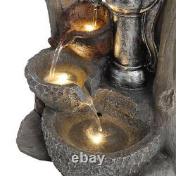 Solar Outdoor Garden Water Feature LED Pump Statue 3 Tier Cascade Fountain Falls