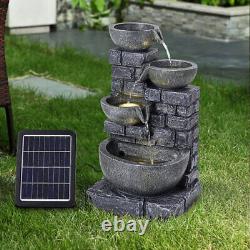 Solar Outdoor Garden Water Feature LED Statues Decor 4 Tier Cascading Fountain