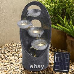Solar Outdoor Garden Water Feature LED Statues Home 4 Tier Cascading Fountain