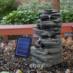 Solar Outdoor Rock Cascading Fountain Garden Water Feature Polyresin Statue LED