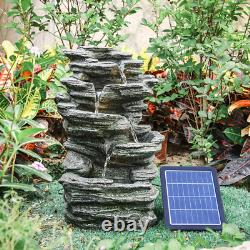 Solar Outdoor Rock Cascading Fountain Garden Water Feature Polyresin Statue LED