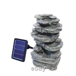Solar Outdoor Rock Cascading Fountain Garden Water Feature Polyresin Statue LED