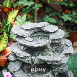 Solar Outdoor Rock Cascading Fountain Garden Water Feature Polyresin Statue LED