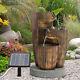 Solar Outdoor Wooden Barrel Led Tiered Jar Water Fountain Garden Feature Statues