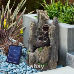 Solar Power Cascading Fountain LED Light Water Feature Garden Statue with Pumps