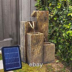 Solar Power Cascading Fountain LED Light Water Feature Wood Effect Statue Garden