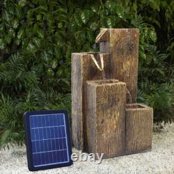 Solar Power Cascading Fountain LED Light Water Feature Wood Effect Statue Garden