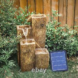 Solar Power Cascading Fountain LED Light Water Feature Wood Effect Statue Garden