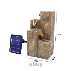 Solar Power Cascading Fountain LED Light Water Feature Wood Effect Statue Garden