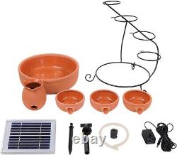 Solar Power Clay Terracotta Cascading Water Fountain Garden Outdoor Feature