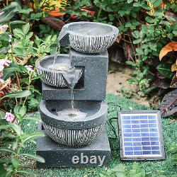 Solar Power Garden 3 Tier Bowls Cascade Fountain Water Feature Statues LED Light