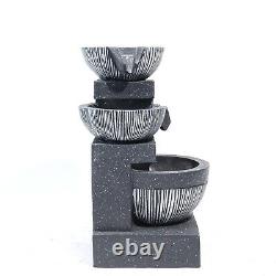 Solar Power Garden 3 Tier Bowls Cascade Fountain Water Feature Statues LED Light