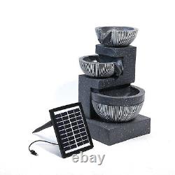 Solar Power Garden 3 Tier Bowls Cascade Fountain Water Feature Statues LED Light