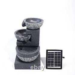 Solar Power Garden 3 Tier Bowls Cascade Fountain Water Feature Statues LED Light