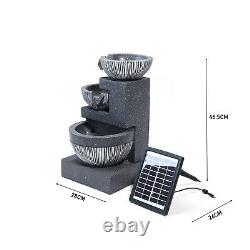 Solar Power Garden 3 Tier Bowls Cascade Fountain Water Feature Statues LED Light