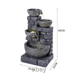 Solar Power Garden Bird Bath Water Feature Cascading Fountains LED Resin Statue