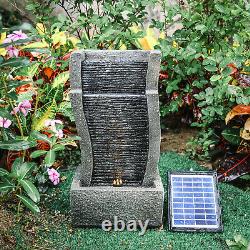 Solar Power Garden Patio Decor Curved Water Fountain LED Lights Feature Statues