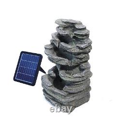 Solar Power Garden Rock Cascading Fountain LED Water Feature Statues Decoration