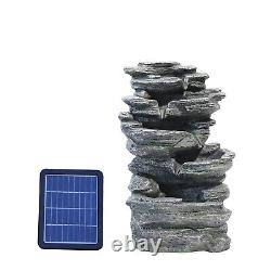 Solar Power Garden Rock Cascading Fountain LED Water Feature Statues Decoration