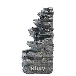 Solar Power Garden Rock Cascading Fountain LED Water Feature Statues Decoration