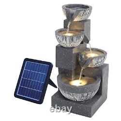 Solar Power Garden Water Feature Fountain LED Light Outdoor Cascading 21X21X47cm