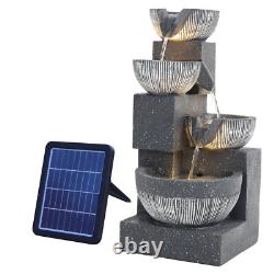 Solar Power Garden Water Feature Fountain LED Light Outdoor Cascading 21X21X47cm