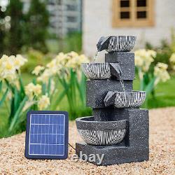 Solar Power Garden Water Feature Fountain LED Light Outdoor Cascading 21X21X47cm