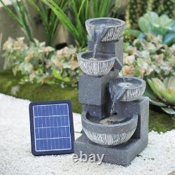 Solar Power Garden Water Feature Fountain LED Light Outdoor Cascading 21X21X47cm